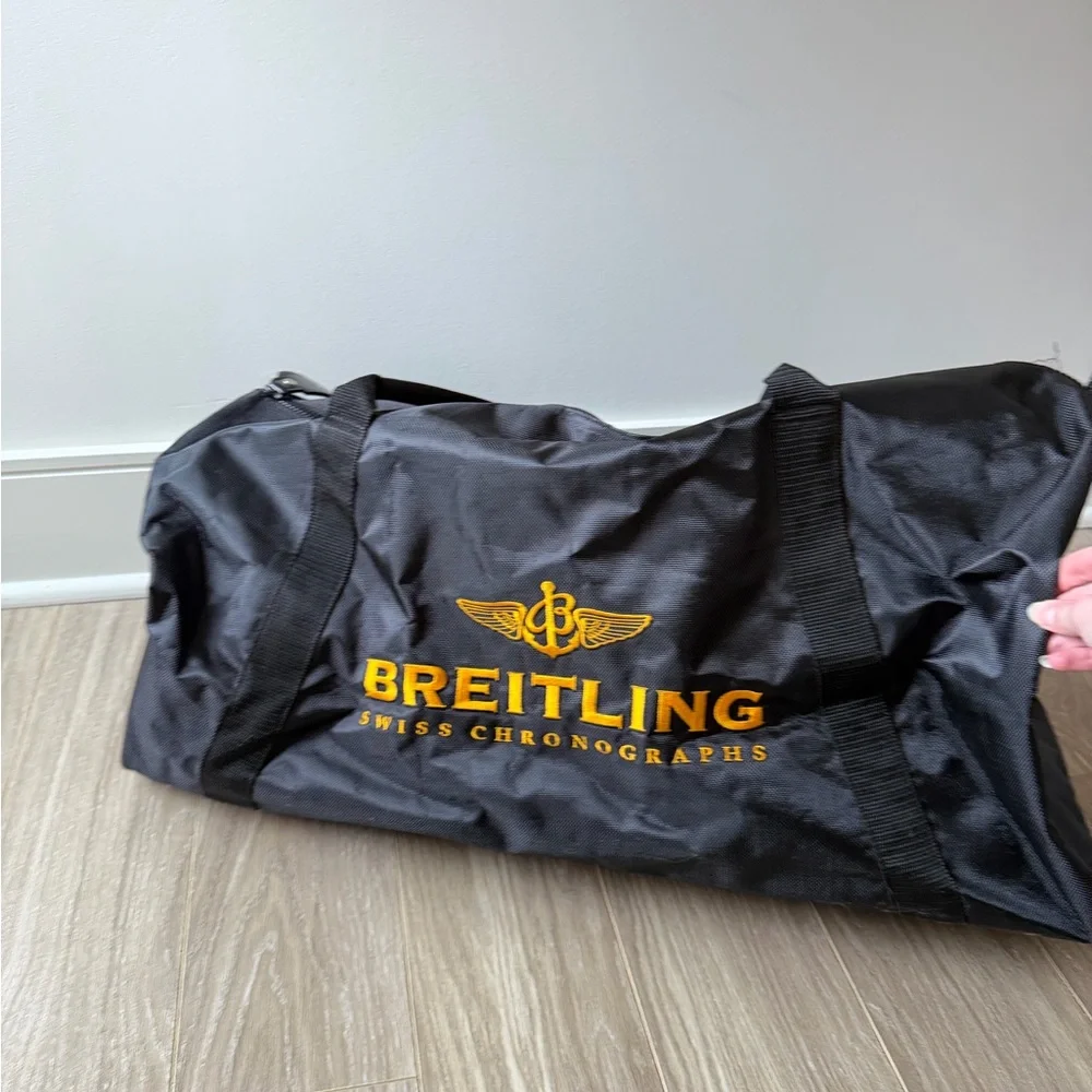 Breitling Swiss Large Logo Nylon Boston Travel Bag Made in Italy Black